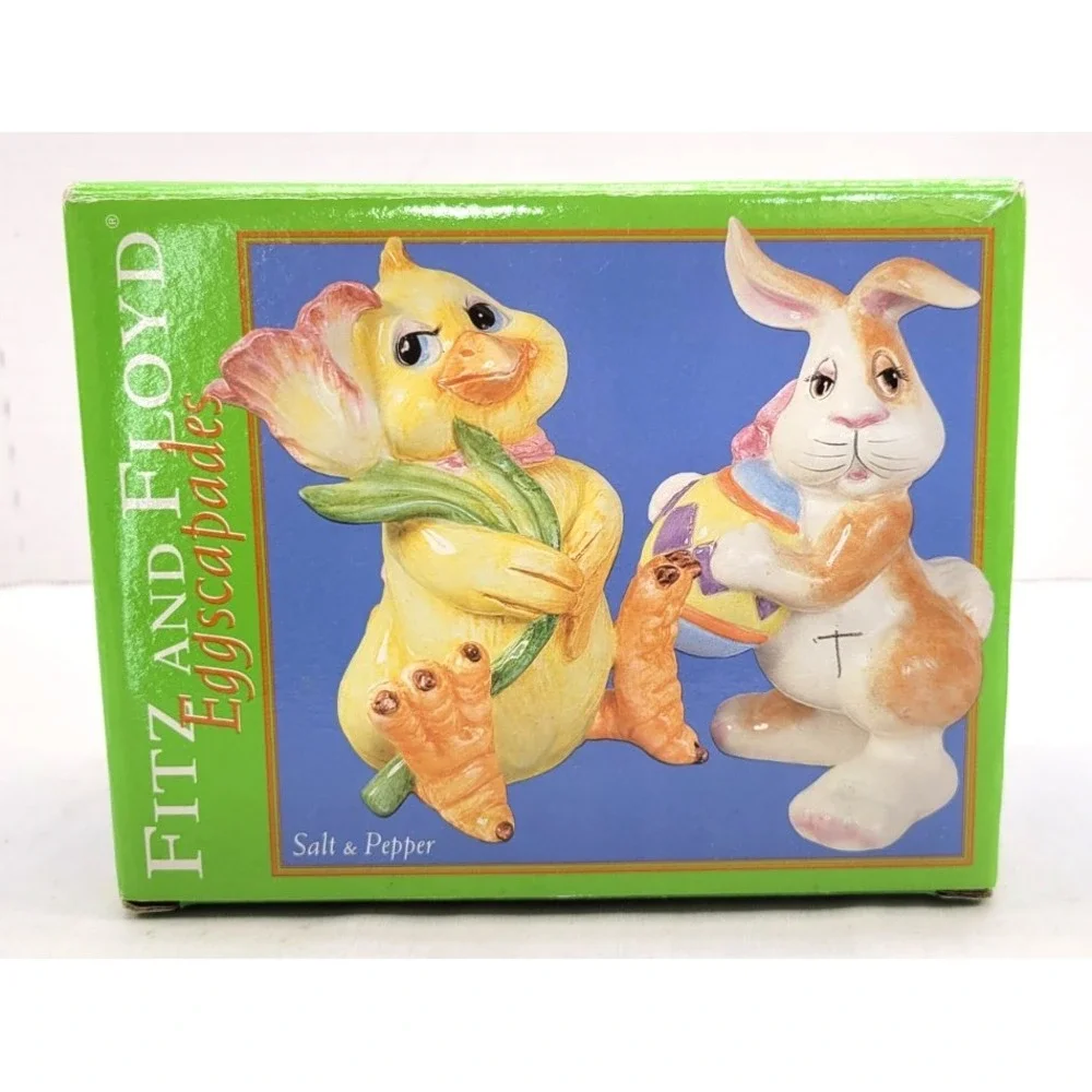 2003‎ Fitz And Floyd Eggscapades Chick and Bunny Salt & Pepper Shakers